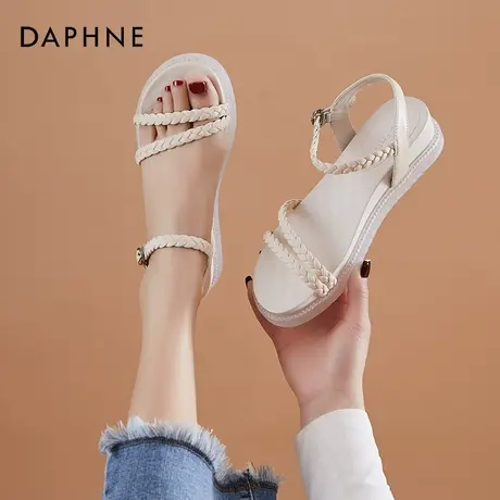 Daphne/达芙妮夏季细带拼接纯色时尚淑女平跟高跟凉鞋图片