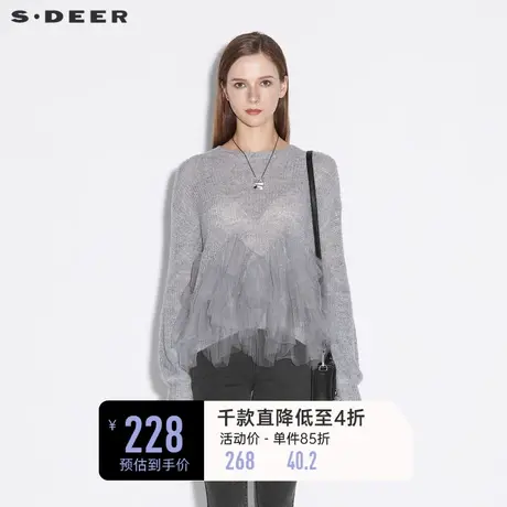 sdeer圣迪奥仙气网纱拼接薄款镂空针织衫S21383521🎎商品大图