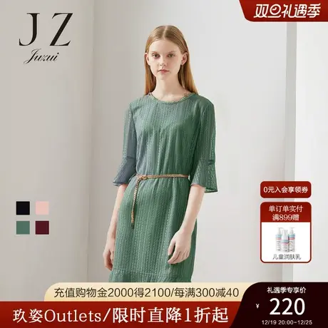 JUZUI/玖姿奥莱outlets店春季圆领中袖荷叶边宽松蕾丝连衣裙女商品大图