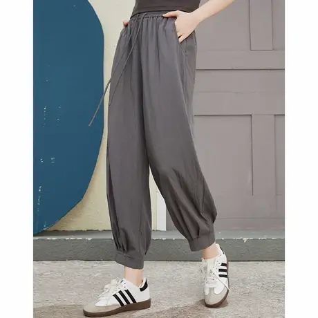 a02纯色简约休闲百搭九分梭织裤夏季舒适面料高腰女式休闲裤商品大图