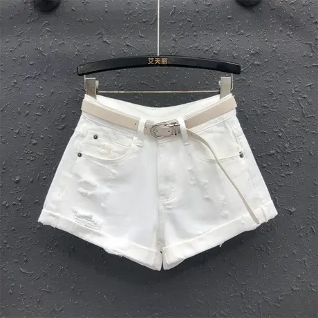 2025夏季新款白色牛仔短裤女士简约休闲减龄百搭高腰显瘦a字热裤商品大图