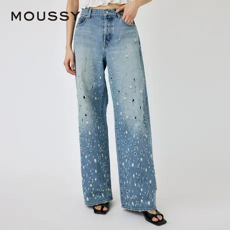 MOUSSY 夏季新品叛逆摇滚设计感破洞阔腿牛仔裤010HS711-0450商品大图
