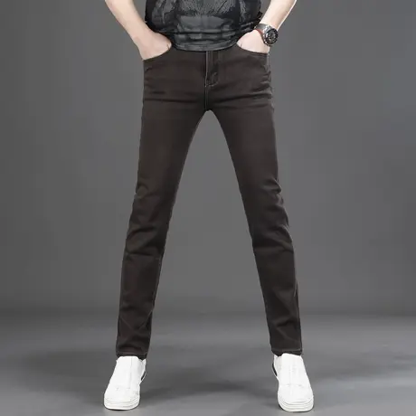 轻奢棕色男士牛仔裤2025新款春夏季薄款时尚修身小脚韩版长裤百搭图片