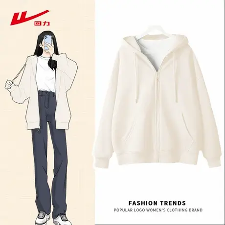 ZH回力卫衣女2025新款春秋季宽松bf风连帽套头学生休闲百搭上衣商品大图