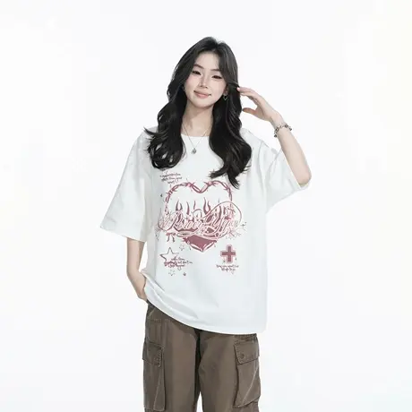 YEP2025新款夏季T恤女短袖潮酷ins风个性图案宽松百搭半袖上衣图片