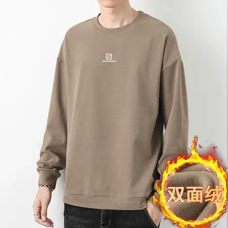 男士卫衣秋冬款印花套头无帽宽松潮流百搭双面绒加绒保暖圆领长袖商品大图