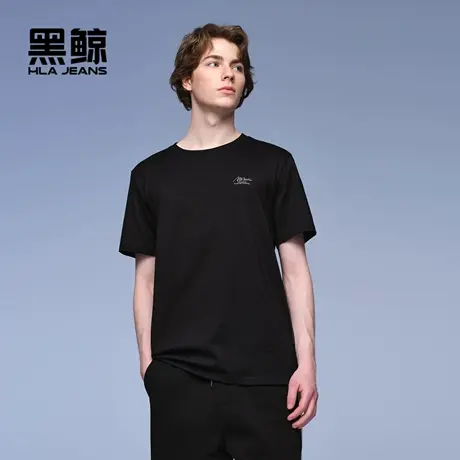 海澜之家旗下黑鲸纯色短袖T恤男25夏季新品舒适圆领短t男合体版型图片