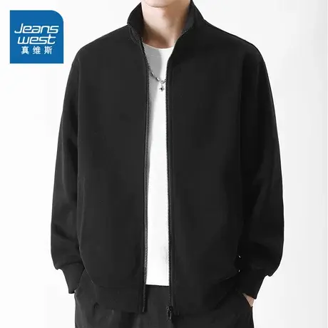 NN真维斯立领卫衣外套男款春秋款复古黑色休闲夹克青少年宽松外衣商品大图