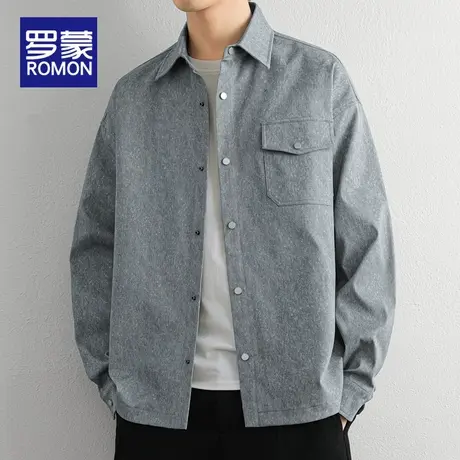 罗蒙男士长袖衬衫春秋2025新款宽松翻领休闲潮流百搭上衣外套男款商品大图