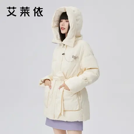 艾莱依新款蝴蝶羽绒服女款收腰时尚小众高级感连帽冬季外套图片