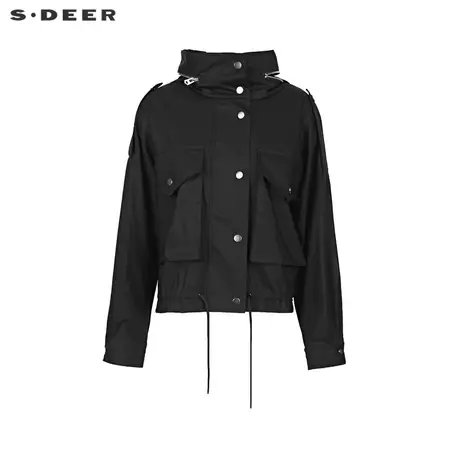 sdeer圣迪奥女装2022春装新品高领连帽收腰口袋短款外套S221Z2201图片