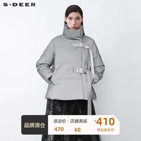 sdeer圣迪奥女装个性高领飘带拼接亮面短款羽绒服S21462454图片