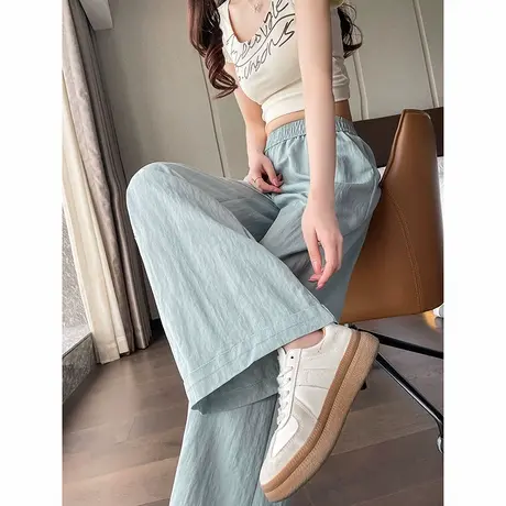 时尚气质休闲裤2025年夏季新款女高腰显瘦百搭纯色直筒宽松长裤图片