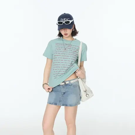 2025夏季潮酷印花短袖正肩T恤女ins街头风圆领修身显瘦半袖上衣图片