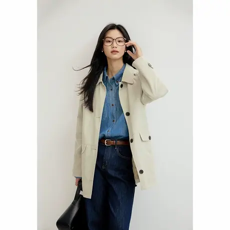 弥古小个子风衣外套中长款女春秋气质高级感宽松时尚翻领h型大衣商品大图