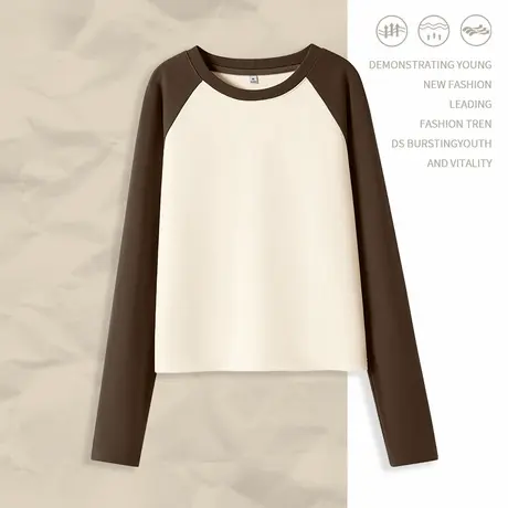 KV真维斯修身衣服女2025新款爆款春秋季薄款女士百搭撞色圆领长袖商品大图