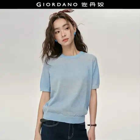 设计师款佐丹奴渐变针织衫女夏季新款圆领短袖针织上衣女18355918商品大图