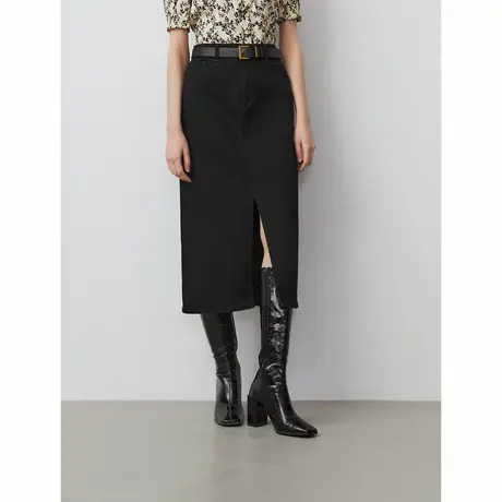 朗姿棉质高腰显瘦开衩牛仔半身裙女春秋新款高级感气质休闲直筒裙商品大图