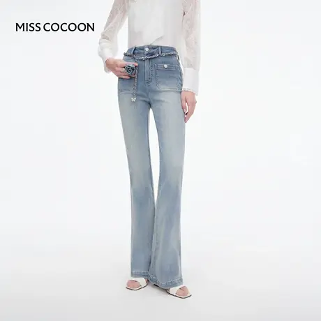 MISSCOCOON可可尼水洗牛仔裤女2025秋季新款显瘦高腰弹力棉喇叭裤图片