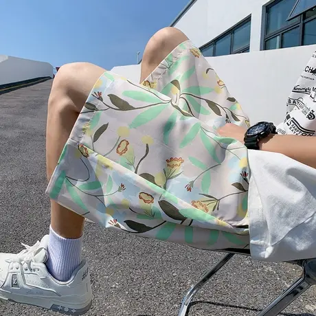 沙滩裤男夏季薄款花短裤宽松睡裤潮流大码休闲五分篮球速干大裤衩商品大图