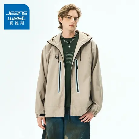 N5真维斯外套男2025秋季新款美式潮牌防水连帽男士春秋装休闲夹克商品大图