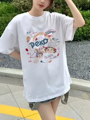 白色仿棉短袖t恤女2023新款夏季美式复古潮牌冷淡系独特别致上衣商品大图