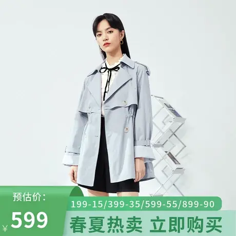 伊芙丽风衣女春秋新款长袖双排扣时尚收腰女士休闲外套1B7960361⏩图片