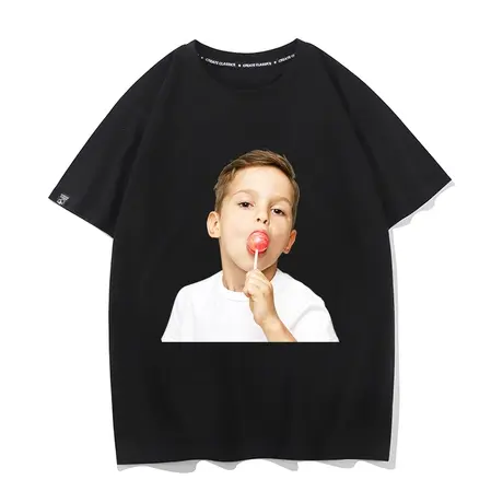 秀洛学生超火cec棒棒糖小孩人像印花短半袖男bf原宿风宽松情侣T恤商品大图