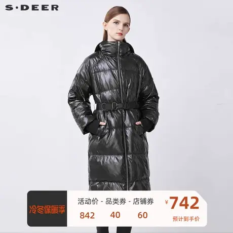 sdeer圣迪奥女装休闲连帽收腰撞色字母长款羽绒服S21482429😴商品大图