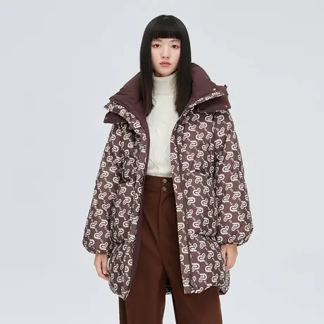 艾莱依冬季连帽休闲防风中长款羽绒服时尚百搭宽松保暖外套女1049商品大图