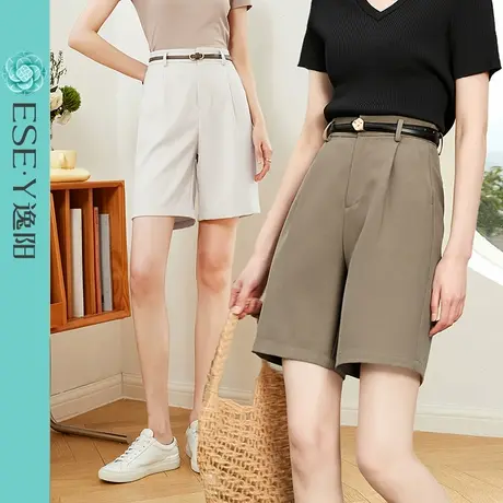 逸阳短裤女25夏季新款五分高腰A字宽松显瘦黑色西装休闲裤子0283图片