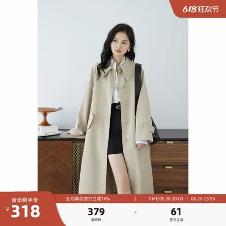 嘉茱莉2025春季新款休闲风衣外套女长款宽松上衣简约单排扣外套商品大图