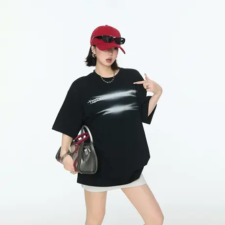 2025夏季潮牌宽松纯棉印花短袖T恤男女同款ins街头风圆领半袖上衣图片