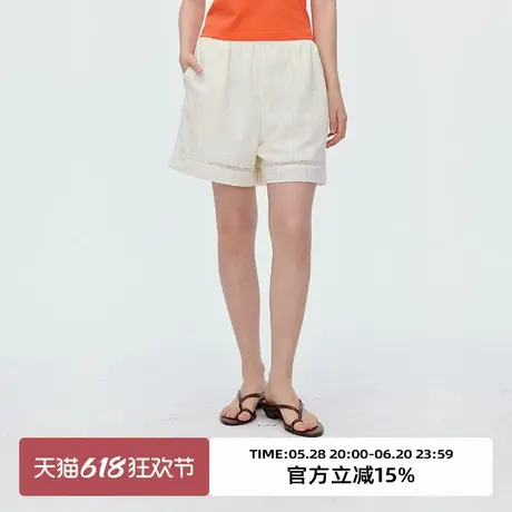 omont蛋挞家复古肌理感印花短裤2025夏季松紧腰宽松百搭休闲裤子商品大图