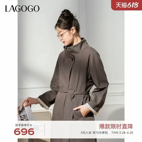 LAGOGO立领简约气质风衣女拉谷谷2025年春新款灰色高级感显瘦外套商品大图