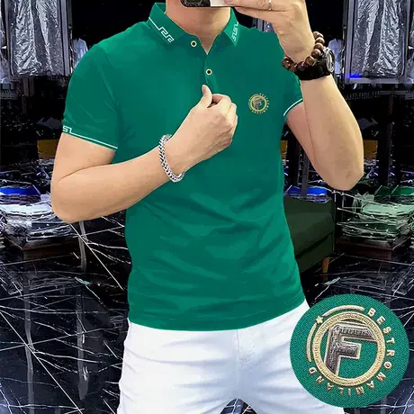 中青年夏季polo衫翻领男装夏季潮流半袖T恤休闲上衣2025短袖绿色图片