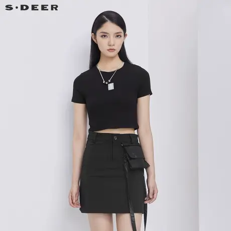 sdeer圣迪奥女装夏装圆领撞色BM风短款针织T恤S21280110图片