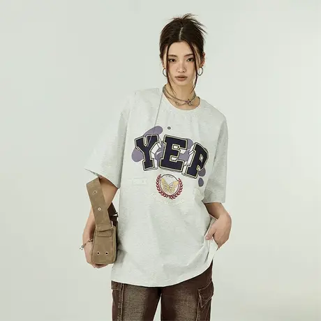 YEP字母logo印花短袖t恤女夏季2023新款ins潮牌复古宽松半袖上衣图片