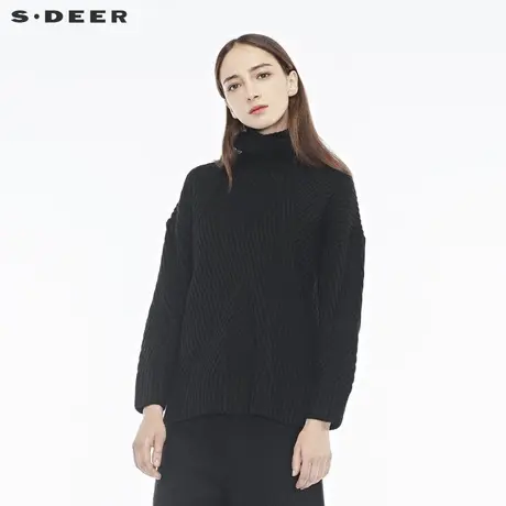 sdeer圣迪奥2019新款春冬开衩下摆条纹高领毛衣针织衫女S18483589图片