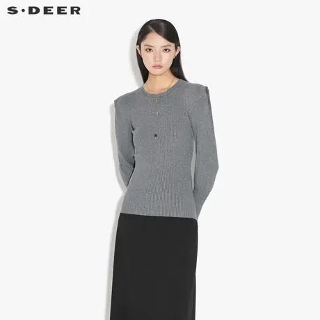 sdeer圣迪奥女装春秋装复古文艺泡泡袖直角肩针织衫女S21363538图片