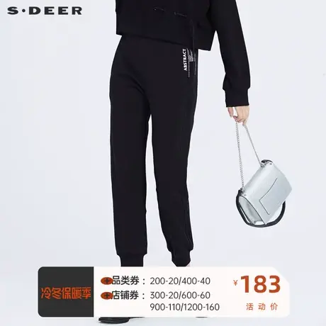 S·DEER圣迪奥女装冬季新款个性休闲字母印花运动长裤S20480822图片