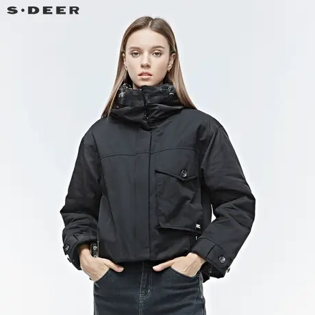 sdeer 圣迪奥 女装高领连帽亮片印花松紧搭袢短款外套S19482231图片