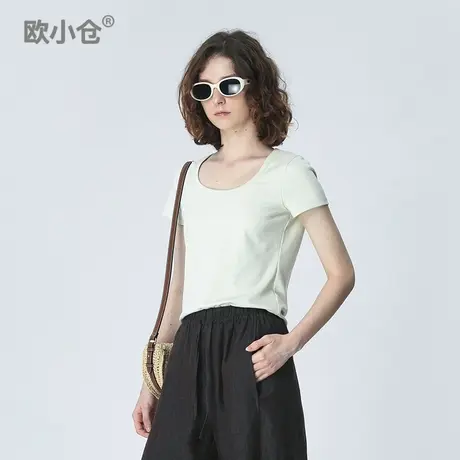 欧小仓 通勤人的小快乐 印花宽松圆领短袖T恤图片