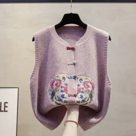 花纱针织开衫女旗袍马甲背心2025春秋新款宽松外穿马夹毛衣坎肩潮商品大图