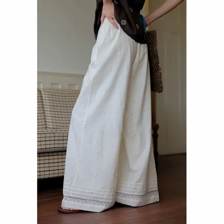 弥古波西米亚民族风阔腿裤女裤子2025夏季薄款度假长裤刺绣休闲裤商品大图