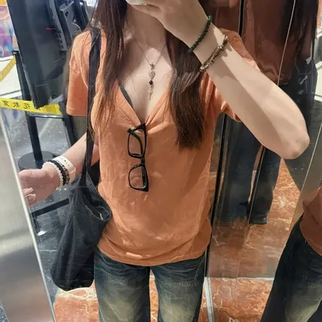 洋气时髦短袖T恤女2025夏季新款修身韩版打底衫正肩高级感上衣潮图片