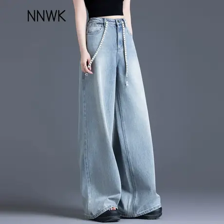 高端阔腿牛仔裤女2025新款春秋季高腰宽松高个子辣妹直筒拖地长裤商品大图