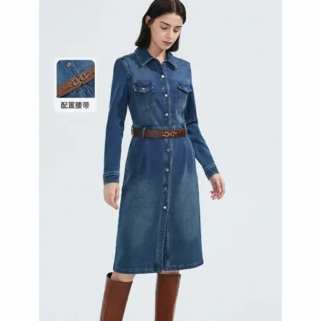 朗姿棉质蓝色高腰显瘦牛仔裙2023春季新款连衣裙气质洋气高级感女商品大图