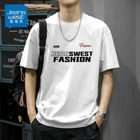 KP真维斯男装2025夏季潮流新款休闲宽松短袖男ins字母印花纯棉T恤图片