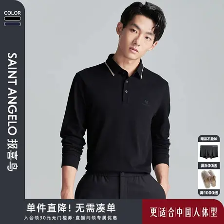 报喜鸟2025秋季新款男士商务休闲长袖POLO时尚T恤衫针织长T上衣男商品大图